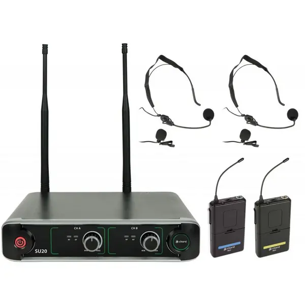 Image of Chord Chord SU20 Dual UHF Beltpack Microphone Set Blue & Yellow 863.42 & 864.3 MHz CAB231223