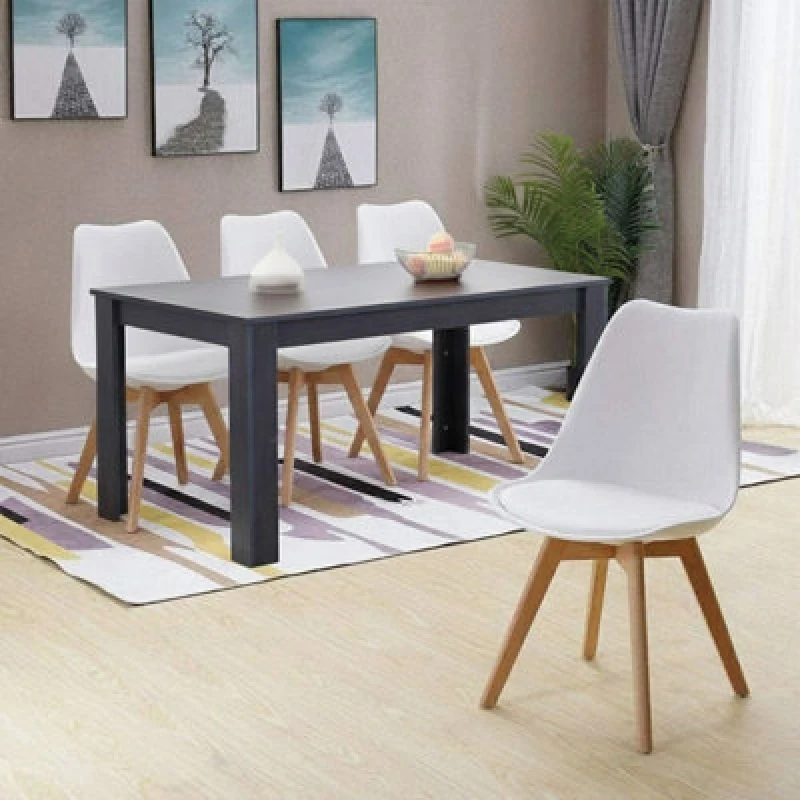 Image of Kosy Koala Arrow Charcoal Dining Table Set With 4 White Dining Chairs Kitchen Dining Furniture Set