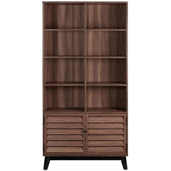 Image of Alphason - Vaughn Walnut Mid Century Modern Bookcase Display Cabinet