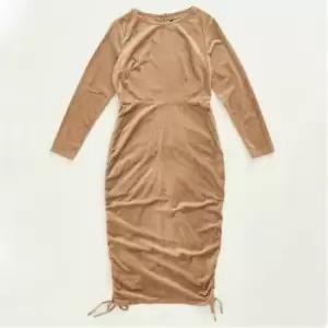 Image of Missguided Plus Size Velour Ruched Midaxi Dress - Neutral