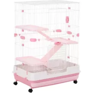 Image of Pawhut - 4-Level Small Animal Cage, Indoor Bunny House, for Ferrets w/ Wheels Pink - Pink