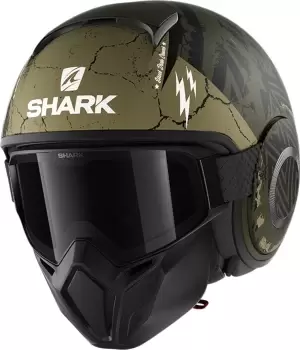 Image of Shark Street-Drak Crower Jet Helmet, black-green, Size S, black-green, Size S