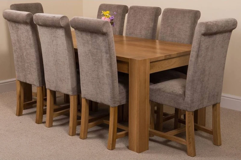 Image of Thats Furniture Kuba 180 x 90cm Chunky Oak Dining Table & 8 Washington Fabric Chairs in Grey Grey Unisex 180 x 90 cm