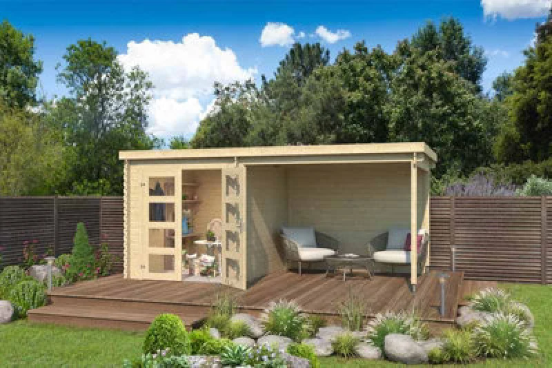 Image of Lasita Maja Long Beach-Log Cabin, Wooden Garden Room, Timber Summerhouse, Home Office - L492.2 X W254.9 X H216.6 Cm