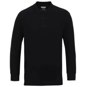 Image of Gildan Mens Long Sleeve Double Pique Cotton Polo Shirt (2XL) (Black)