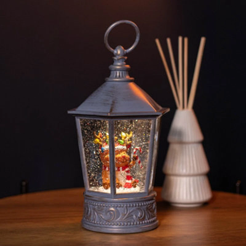 Image of SAMUEL ALEXANDER 26cm Dual Power LED Christmas Glitter Water Spinner Blue Lantern Cute Reindeer Scene IF04674