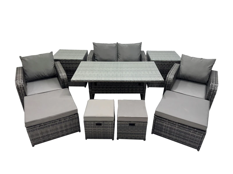 Image of Fimous 8 Seat Outdoor Dining Table Sofa Sets with 4 Stools 2 Side Table in Dark Grey Dark Grey Unisex