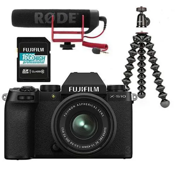 Image of Fujifilm X-S10 Mirrorless Camera Vlogger Kit with FUJINON XC 15-45mm f/3.5-5.6 OIS PZ Lens - Black