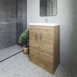 Image of Nuie - Athena Floor Standing 2-Door Vanity Unit with Basin-4 600mm Wide - Natural Oak