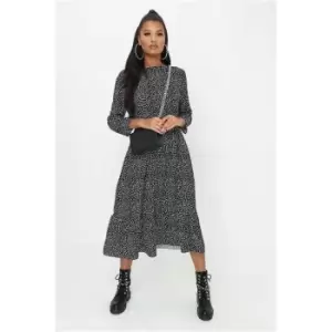 Image of I Saw It First Black Polka Dot three quarterSleeve Midi Dress - Black