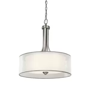Image of Ceiling Pendant Light Fitting White Organza Shade Antique Pewter LED E27 60W