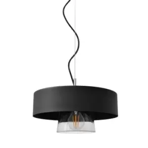 Image of Babilon Cylindrical Pendant Ceiling Light Black, Transparent Glass 29cm