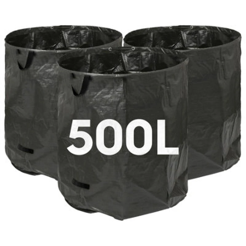 Image of Harbour Housewares 500L Garden Waste Bags With Handles - Black - 3X Large Strong Reusable Plastic Heavy Duty Gardening Rubbish Refuse Sacks