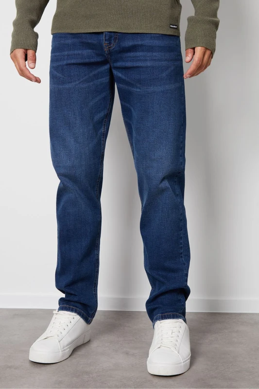 Image of Threadbare 'Canterbury' Straight Fit Jeans With Stretch Blue