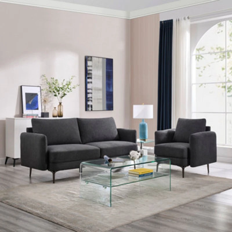 Image of More4Homes Sofia 1+3 Seater Fabric Sofa Set Charcoal
