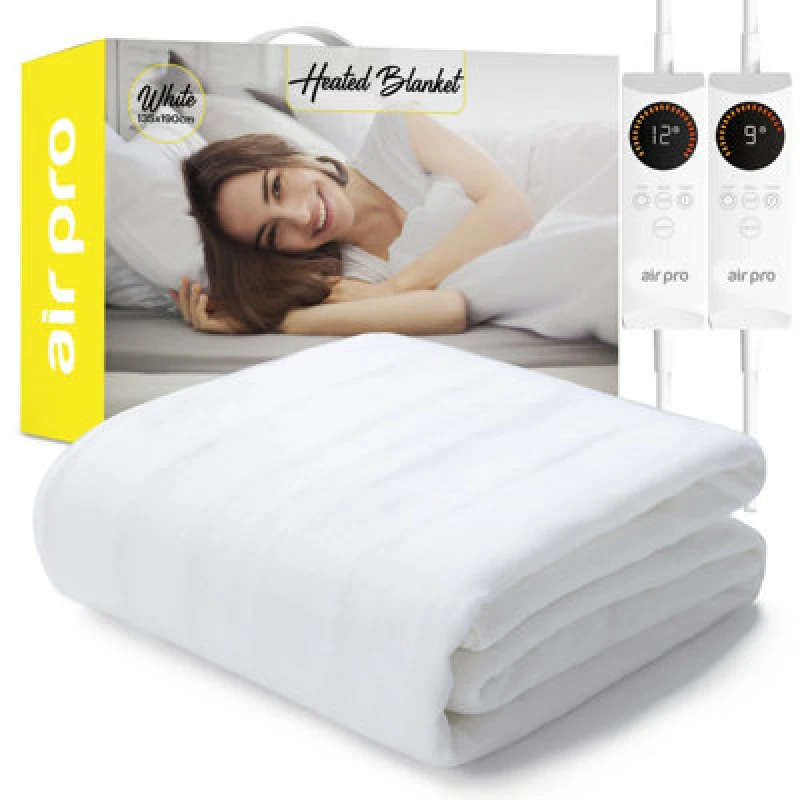 Image of Air Pro Electric Blanket - Fully Fitted Mattress Cover With Elastic Straps - Detachable Dual Controllers - Double - 135X190Cm