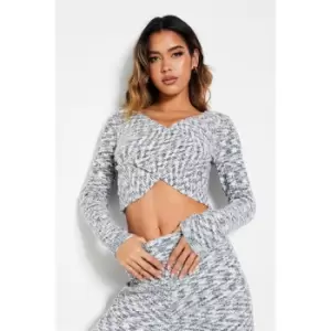 Image of I Saw It First Space Dye Cross Over Crop Jumper Co-Ord - Grey