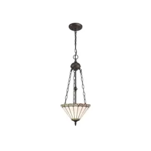 Image of 2 Light Uplighter Ceiling Pendant E27 With 30cm Tiffany Shade, Grey, Crystal, Aged Antique Brass