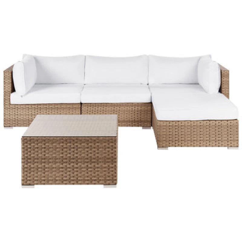 Image of Beliani Garden Corner Sofa With Table 4 Seater Sano Left Hand Modular Pe Rattan Natural