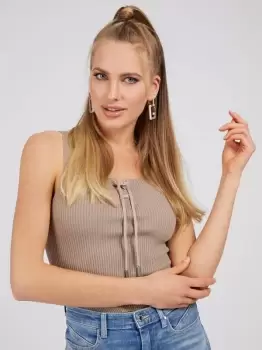 Image of Guess ANNIS TIE TOP womens Vest top in Beige. Sizes available:S,L,XL,XS
