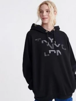 Image of Superdry Brand Language City Hoodie - Black, Size Xs/S, Women