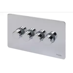 Image of Schneider Electric Ultimate Screwless Flat Plate - 4 Gang 2 Way Dimmer Light Switch, Main & Low Voltage, 250W/VA, GU6442CPC, Polished Chrome