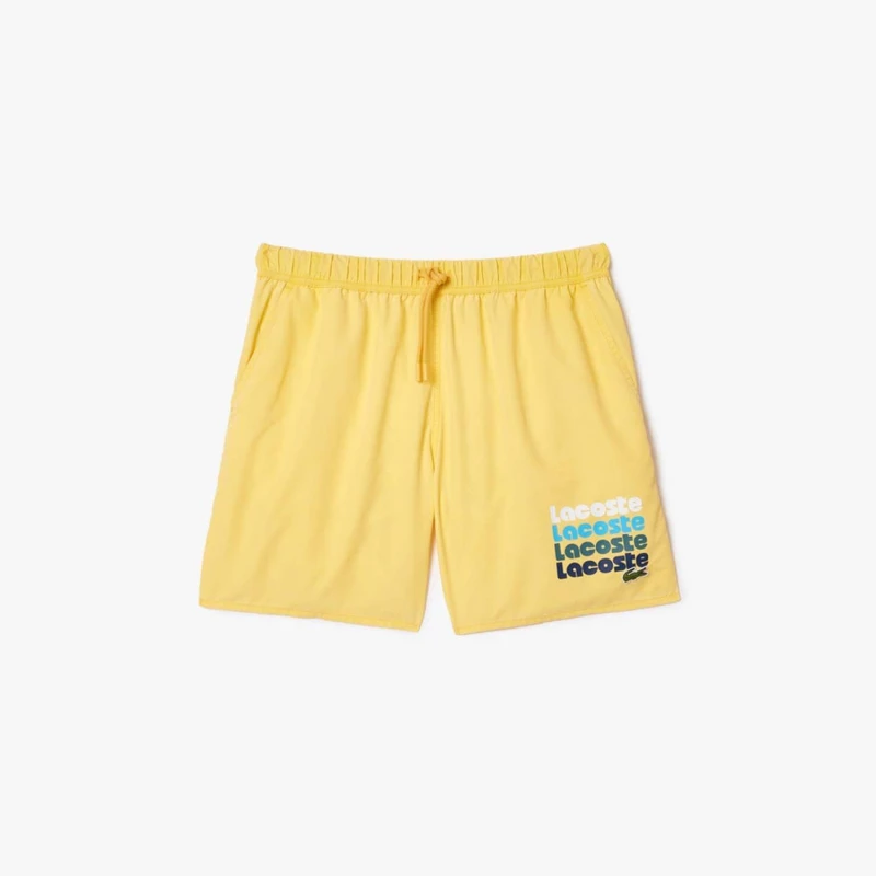 Image of Lacoste Mid Length Washed Effect Swim Trunks Yellow male S