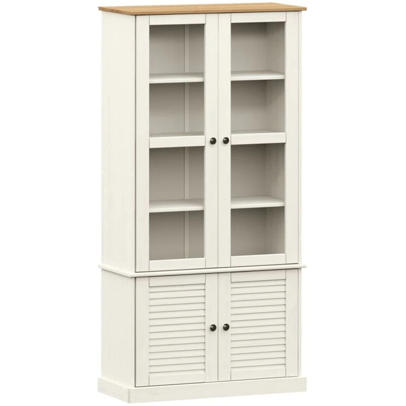 Image of VIDAXL Glass Display Cabinet vigo White 85x35x170cm Solid Wood Pine Vidaxl 8720845846084