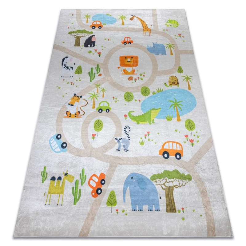 Image of RugsX Bambino 50230 Washing Carpet Zoo, Streets For Children Anti Slip - Beige / Green 160X220 Cm