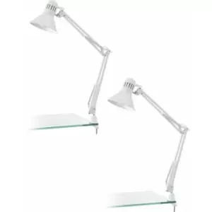 Image of 2 pack Table Desk Lamp Colour Shiny White Moveable In Line Switch E27 1x40W