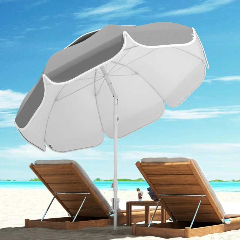 Image of Outsunny Beach Umbrella, Adjustable Height & Tilt Portable Parasol, Grey 84D-428V00GY