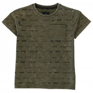 Image of Firetrap Acid Wash T Shirt Junior Boys - Khaki AOP