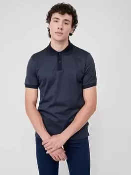 Image of BOSS Phillipson 92 Contrast Collar Polo Shirt - Dark Blue, Dark Blue, Size S, Men