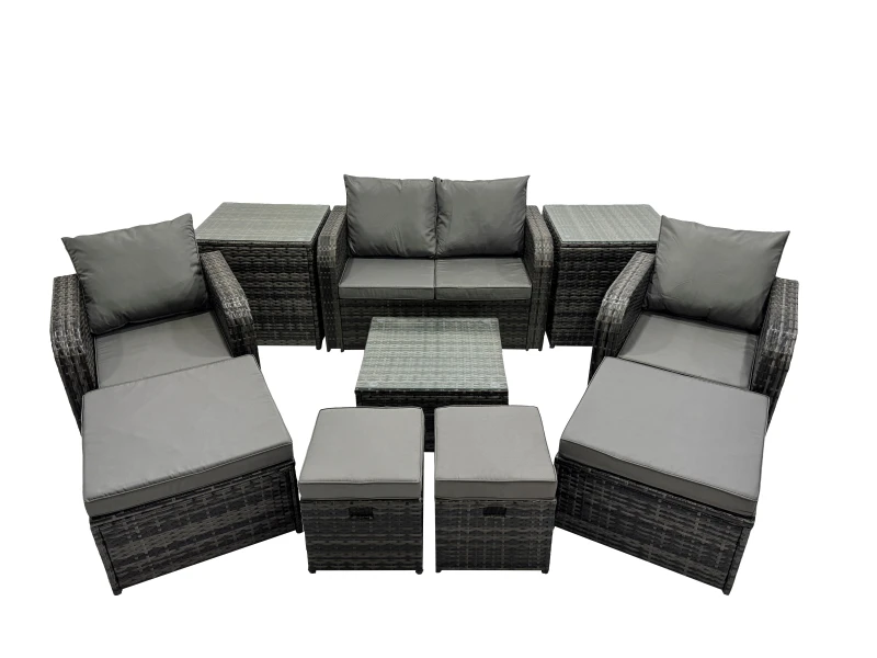 Image of Fimous Love Sofa Square Coffee Table Set with 4 Stools 2 Side Table in Dark Grey Dark Grey Unisex