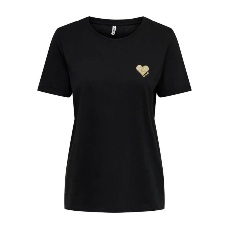 Image of Only Small Heart Print T-Shirt Black Women XS;S;M;L;XL