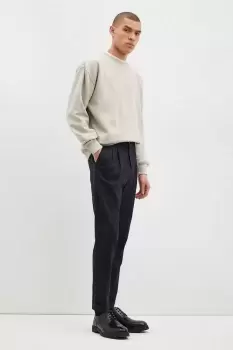 Image of Mens Slim Pleat Front Trousers - Navy - 34R