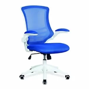 Image of Nautilus Designs Ltd. Designer Medium Back Mesh Chair with White Shell and Folding Arms Blue