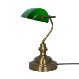 Image of Edes Bankers Table Lamp, Antique Brass, Green, 1x E27