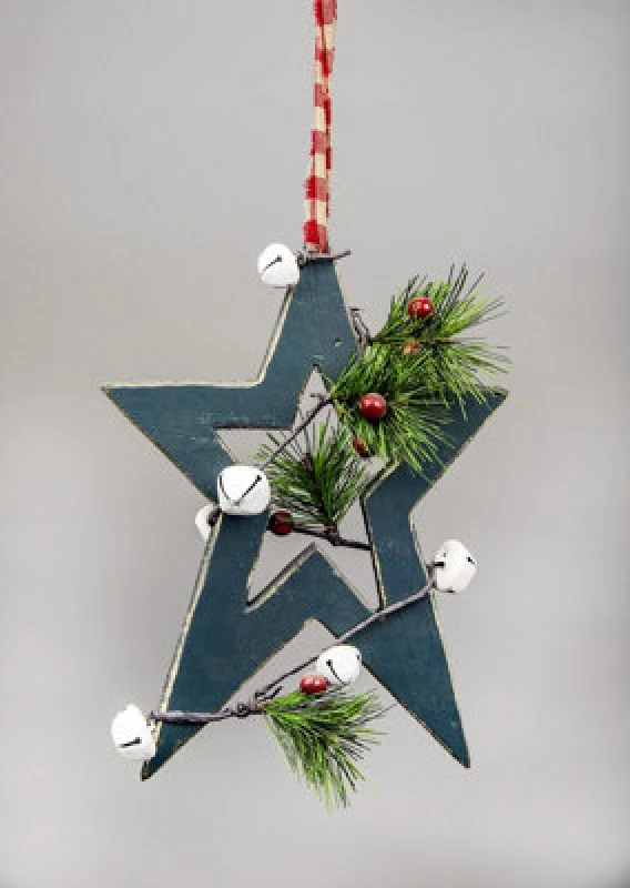 Image of Shatchi Wooden Hanging Decoration Star Shape Green 18X1.2X26cm Green