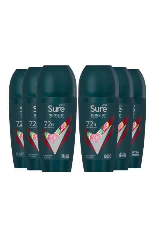 Image of Sure Men 'Antiperspirant Deo' Roll On 72H Protection Ultra Fresh, 6x50ml White male