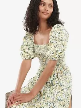 Image of Barbour Bloomfield Square Neck Floral Dress - Yellow, Yellow, Size 18, Women