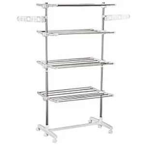 Image of HOMCOM Folding Cloth Hanger 03-0063 ABS, Polypropylene, Stainless Steel Silver, White 550 mm x 1420 mm x 1720 mm