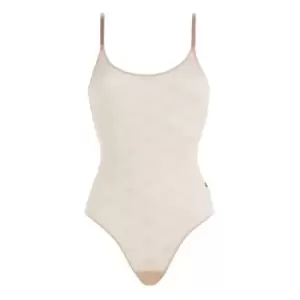Image of TOMMY HILFIGER Sheer Monogram Thong Bodysuit - Pink