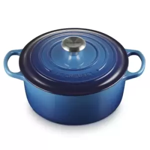 Image of Le Creuset 24cm Cast Iron Round Casserole Azure Blue