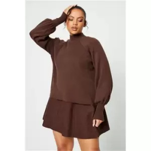 Image of I Saw It First Chocolate Plus Size Knitted Skater Skirt Co-Ord - Brown