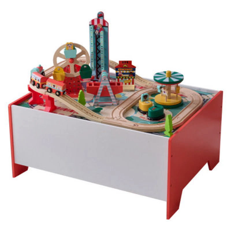 Image of Teamson Kids Amusement Park Play Table and Train Set, Multicolor, Red T-AT-0006-00A