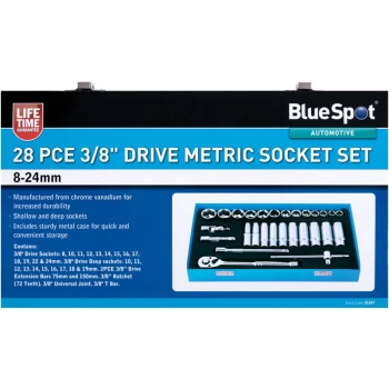 Image of 01547 28 Piece 3/8' Drive Metric Socket Set (8-24mm) - Bluespot
