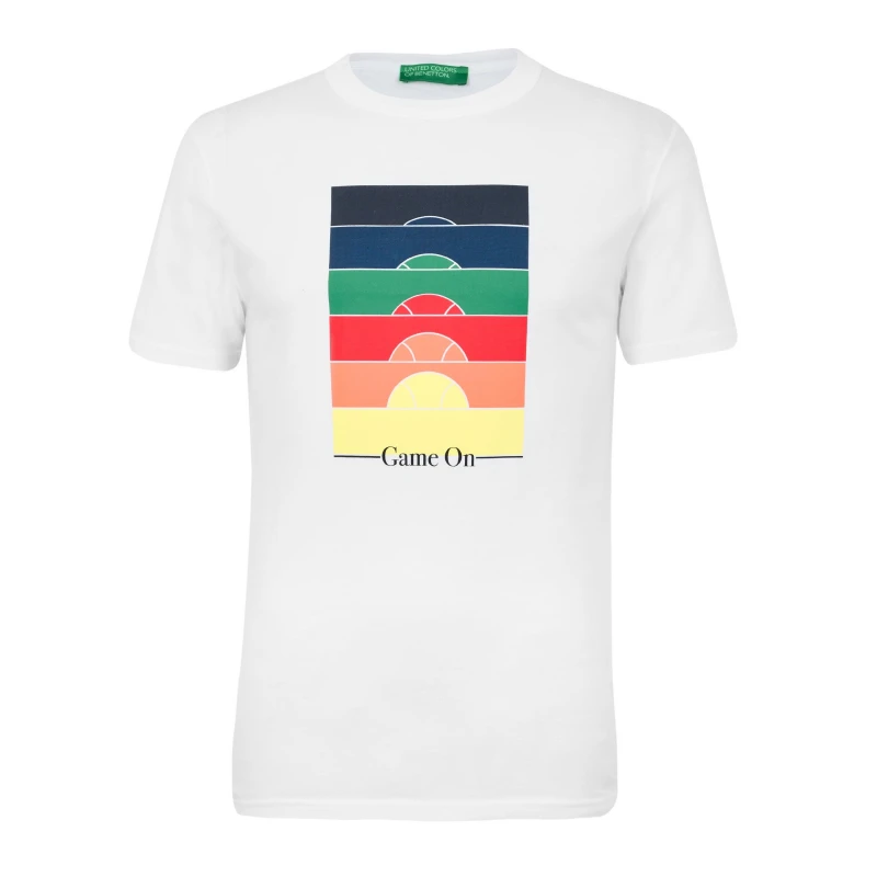 Image of United Colors of Benetton Regular Fit Short Sleeved Print Tee - White White XS