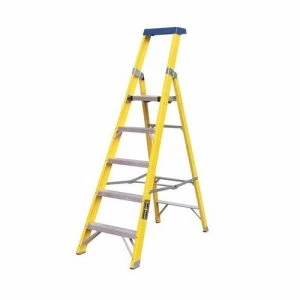 Image of Greenbrook Fiberglass Aluminium Electricians Extension Step Ladder With Platform - 5 Step