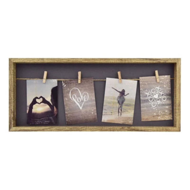 Image of Nielsen Accent Photo Collage Frame for 4 Pictures 3.5x5" With Clothesline and 4 Clips - Natural Natural